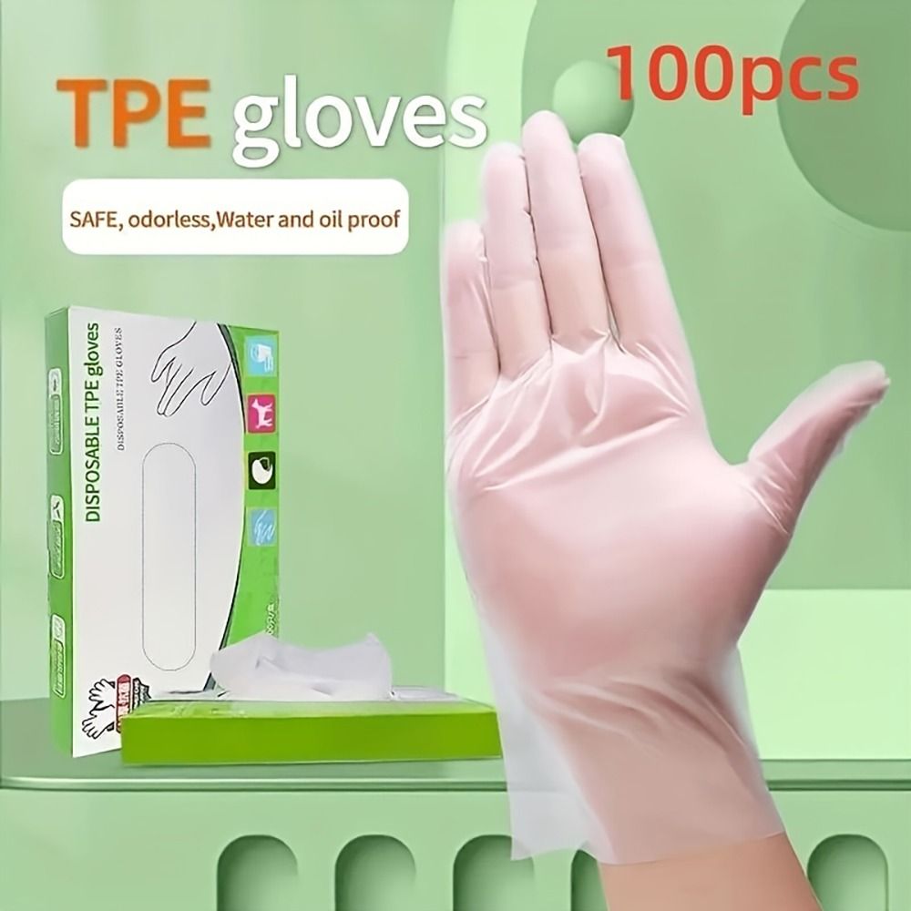 Latex Disposable Glove - 使い捨ての滑り止めラテックス手袋,透明,酸,安全,食品グレード,家庭用洗浄,100ユニット