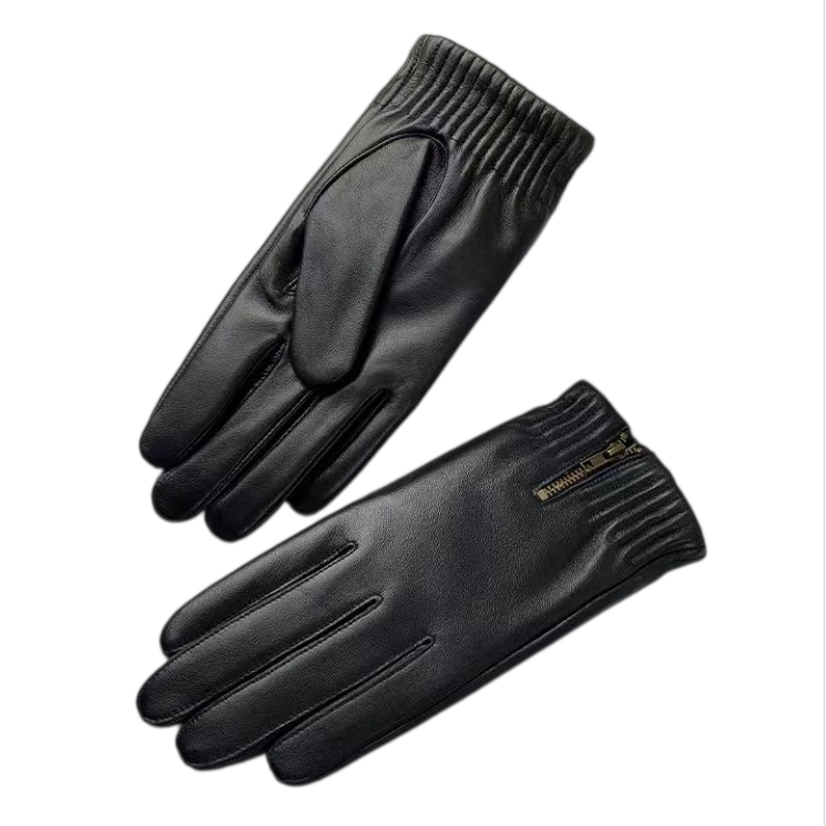 Leather Driving Glove - 冬用 厚手 あたたか レトロ調手袋 黒色 天然羊革製