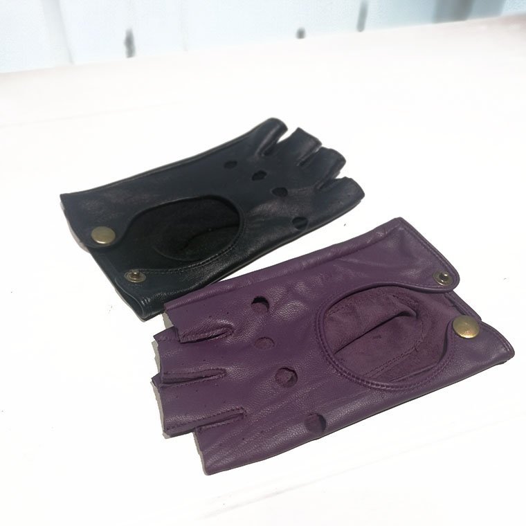 女性用天然シープスキンレザー中空アウトセミフィンガーグローブ - Leather Driving Glove のレビューと価格