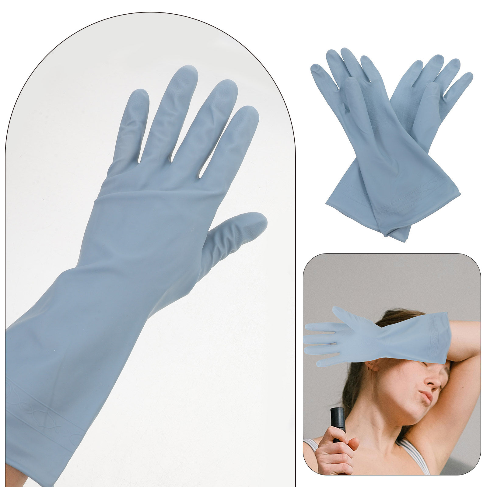 3組入り、長めの食器洗い用手袋。防水加工のゴム製で、キッチン - Dish Glove Rubber のレビューと価格